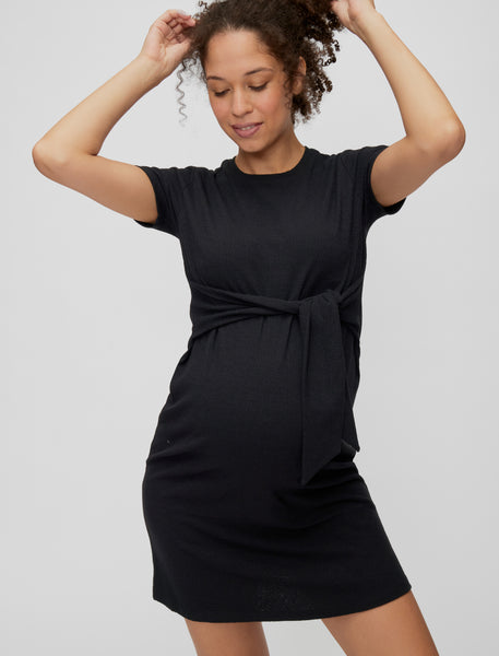 Tie Front Textured Maternity Dress - A Pea In the Pod
