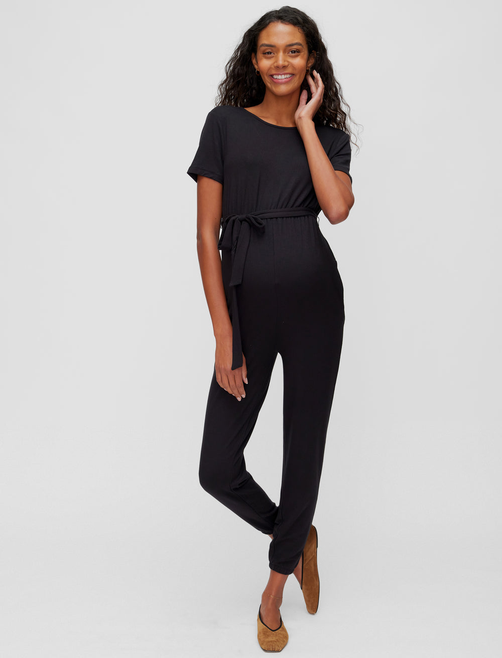 Short Sleeve French Terry Super Soft Maternity Jumpsuit