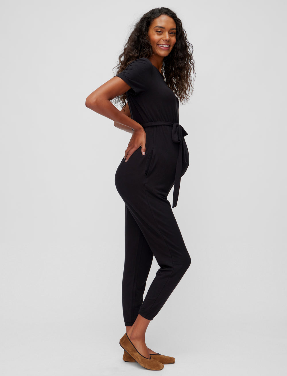 Short Sleeve French Terry Super Soft Maternity Jumpsuit
