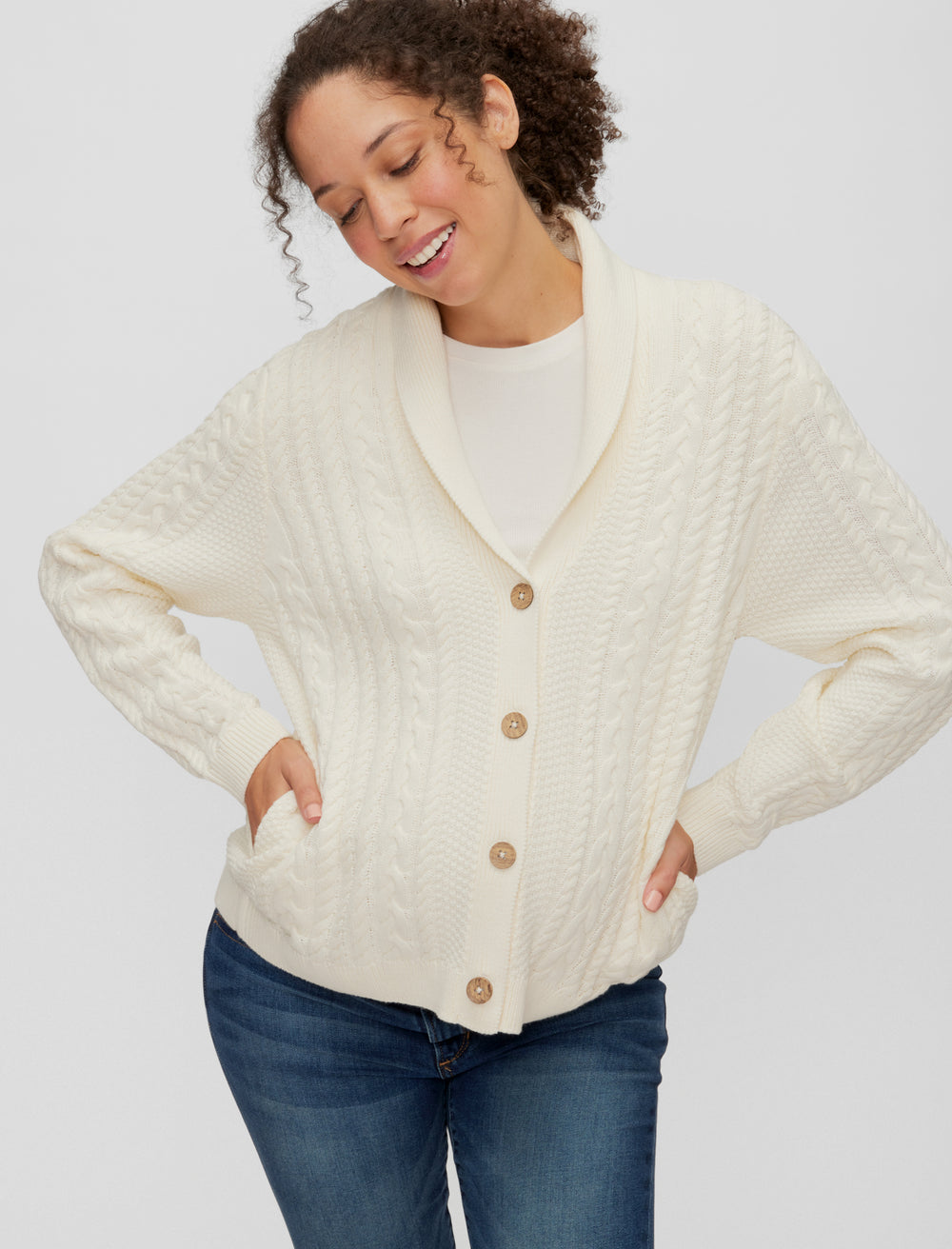 Mama Cable Maternity Cardigan - A Pea In the Pod
