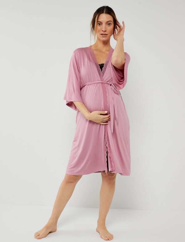 Lace Trim Maternity Robe