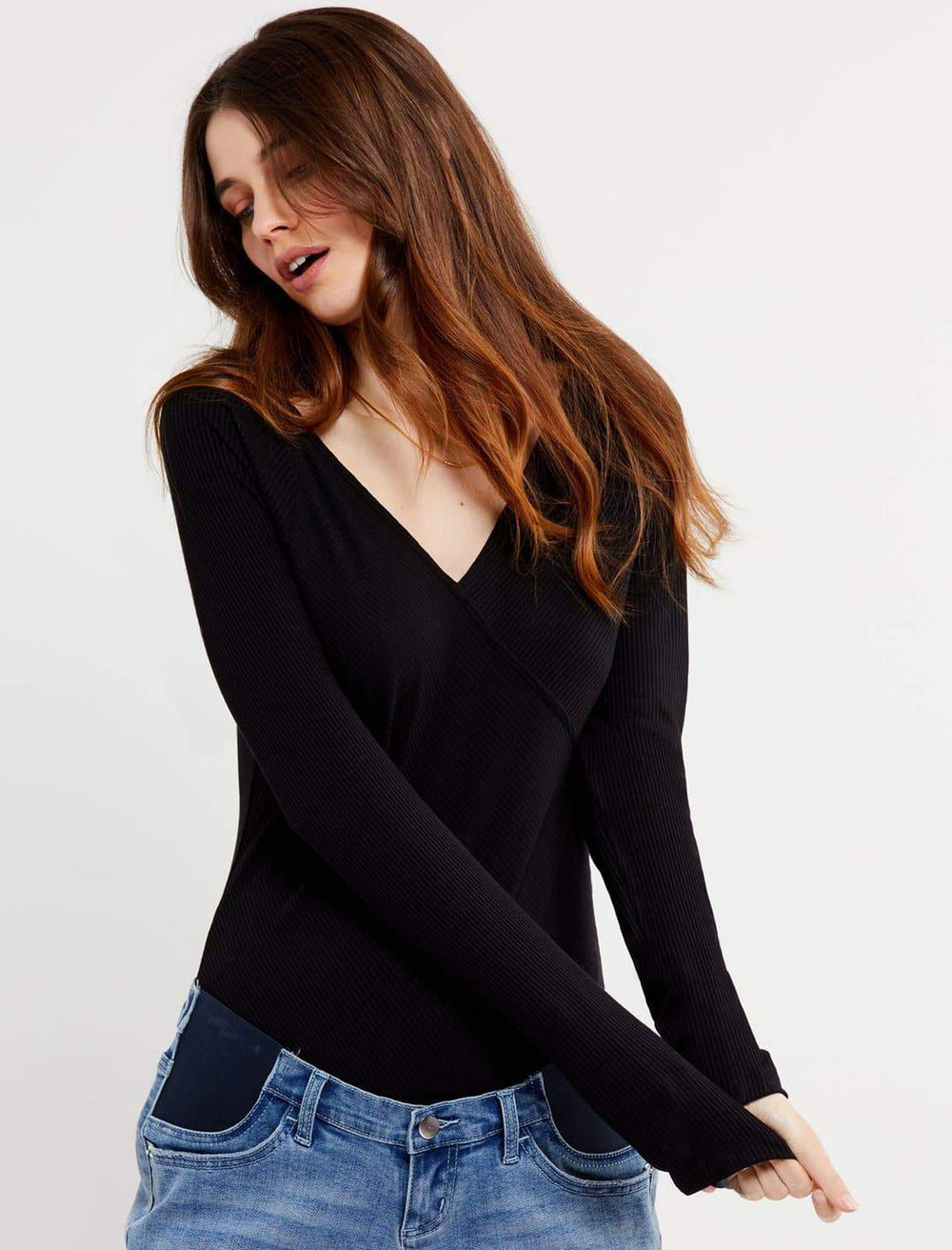 V-Neck Long Sleeve Maternity Bodysuit