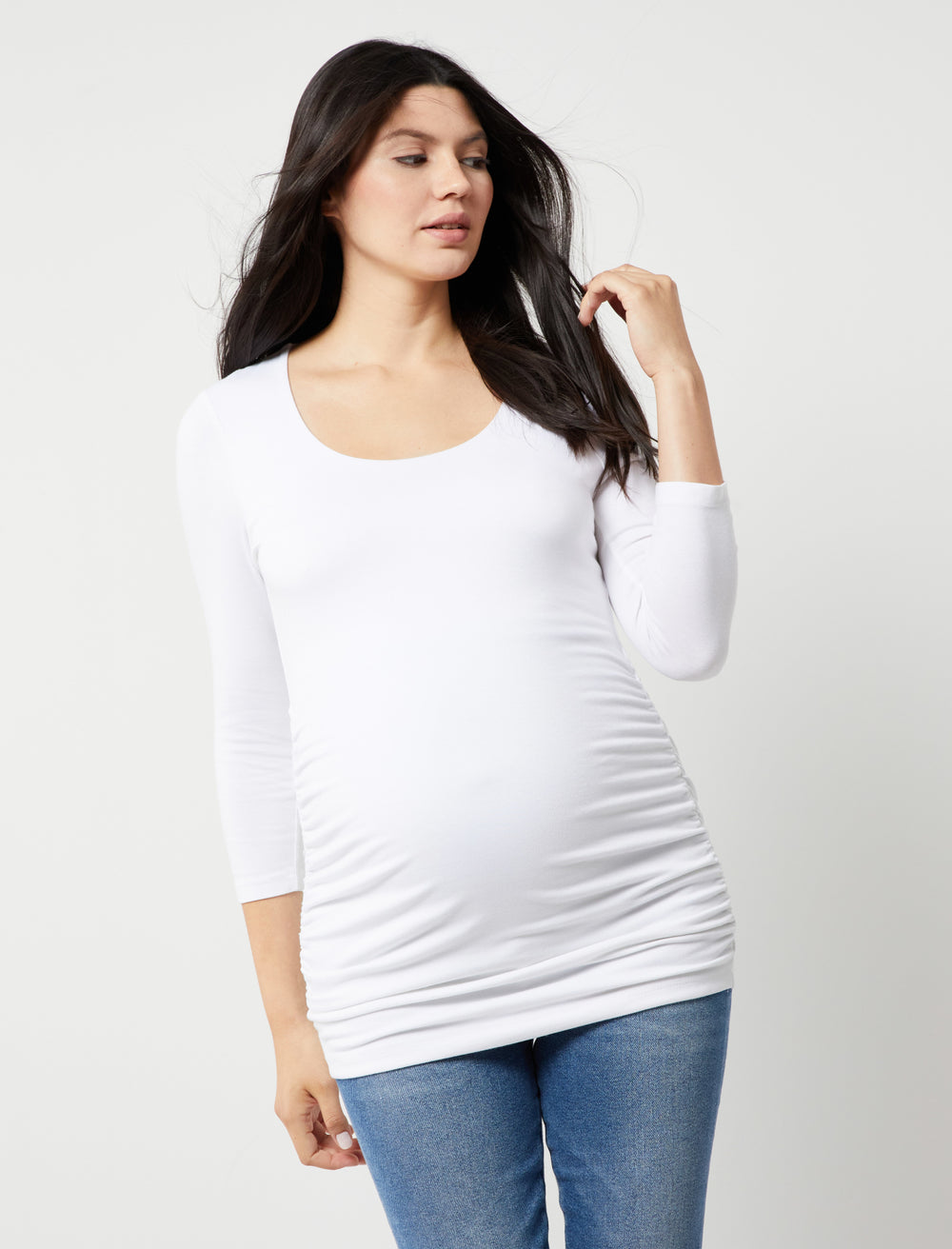 Side Ruched 3/4 Sleeve Maternity T Shirt
