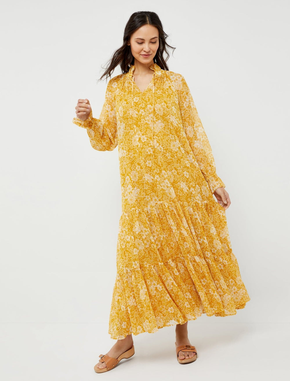 Floral Crinkle Chiffon Tiered Maxi Maternity Dress - A Pea In the Pod