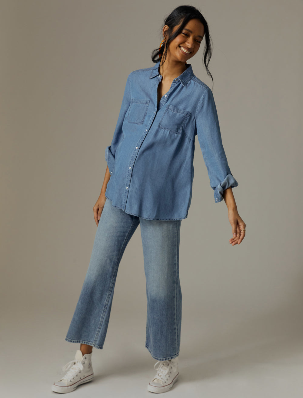 Womens denim sales button down shirt