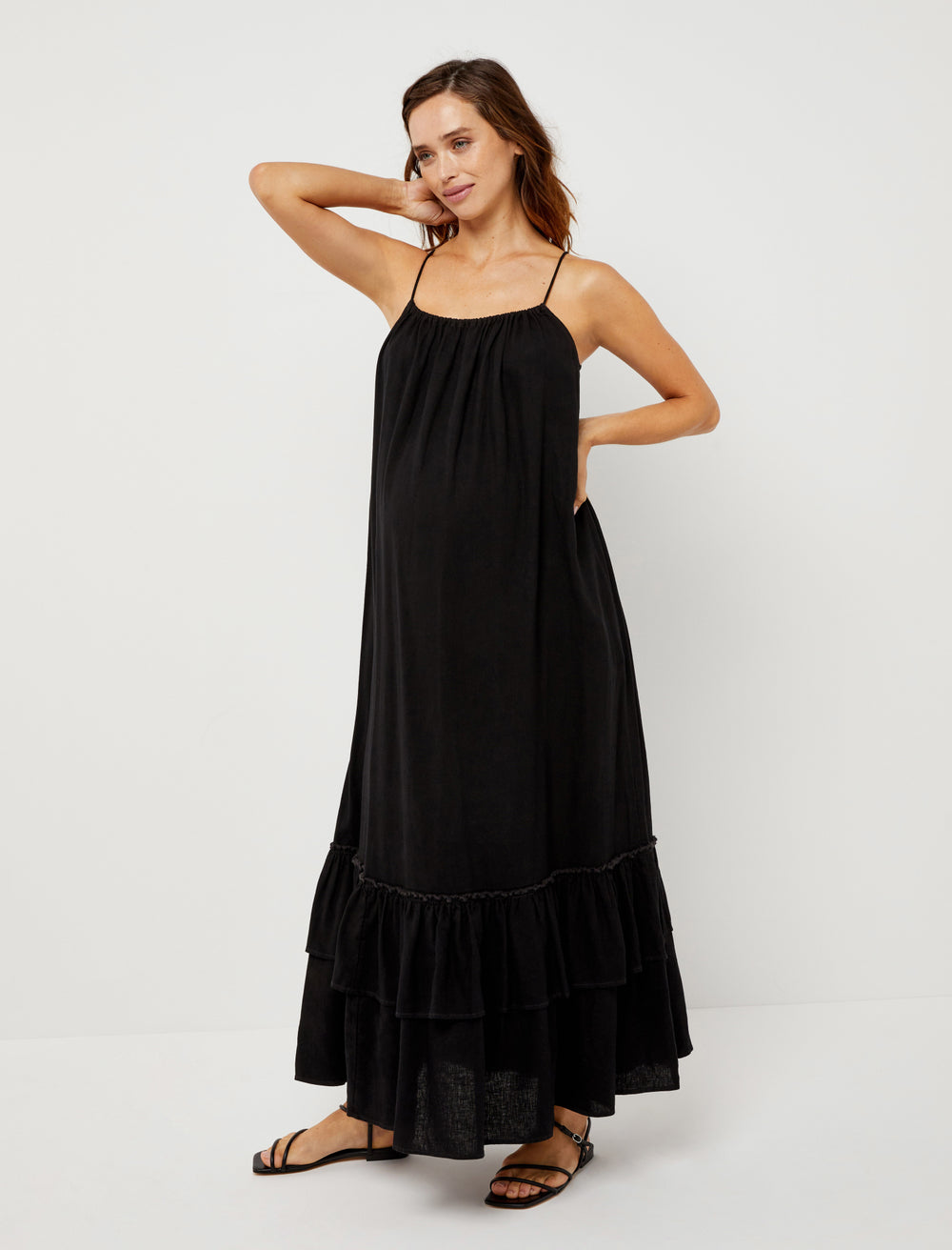 Linen Tiered Maxi Maternity Dress - A Pea In the Pod