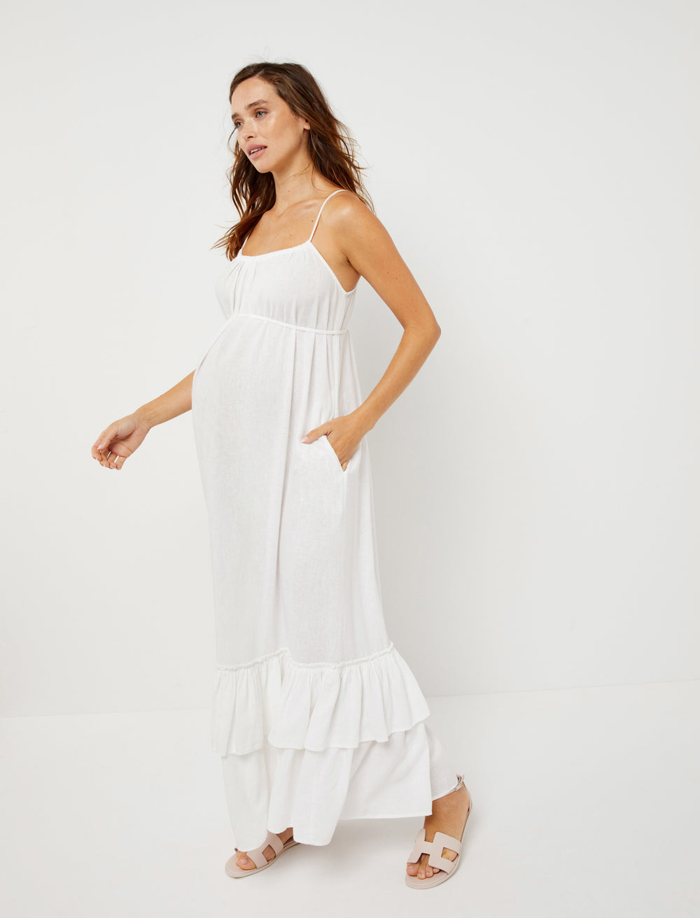 Linen Tiered Maxi Maternity Dress