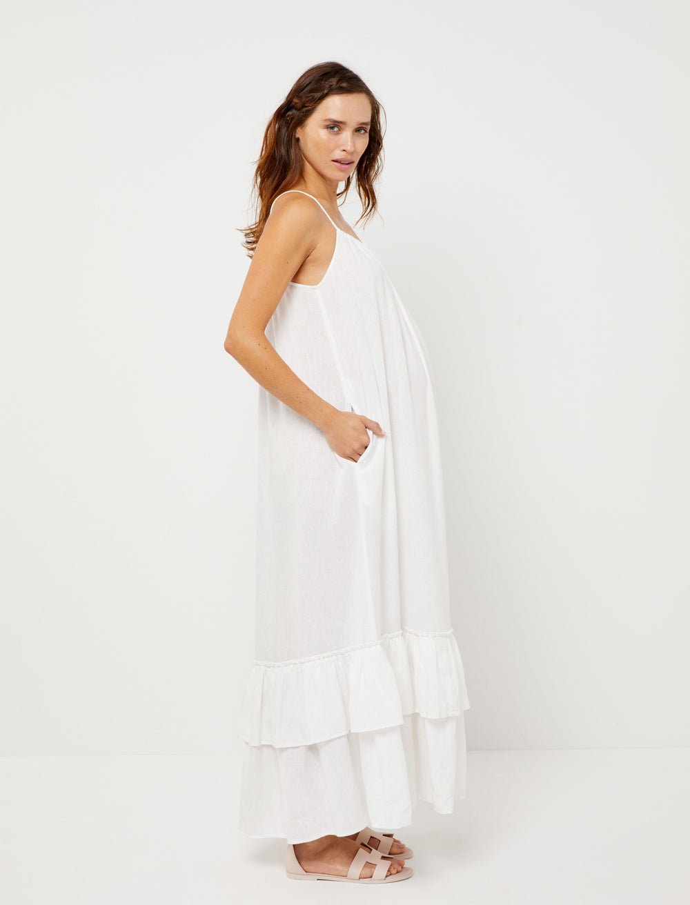 Linen Tiered Maxi Maternity Dress