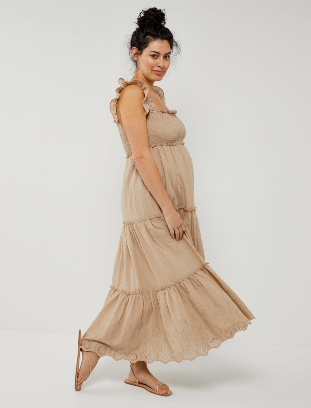 Pietro Brunelli Chloe Ruffle Sleeve Smocked Maternity Dress - A